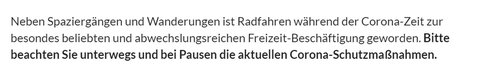 Auszug aus einem Artikel: Hinweis auf Corona-Schutzmaßnahmen